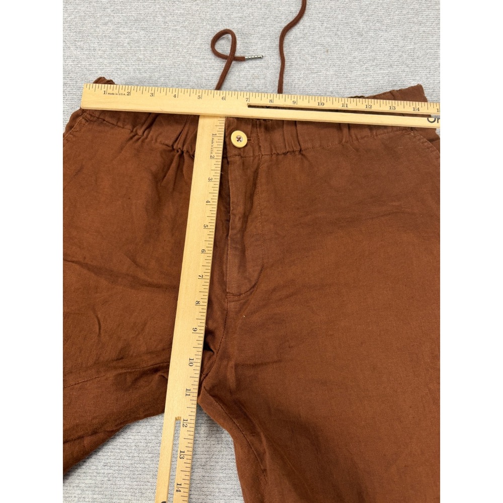 Quince Brown 100% Linen Drawstring Elastic Waist Straight Leg Pants Womens Small - Picture 3 of 13